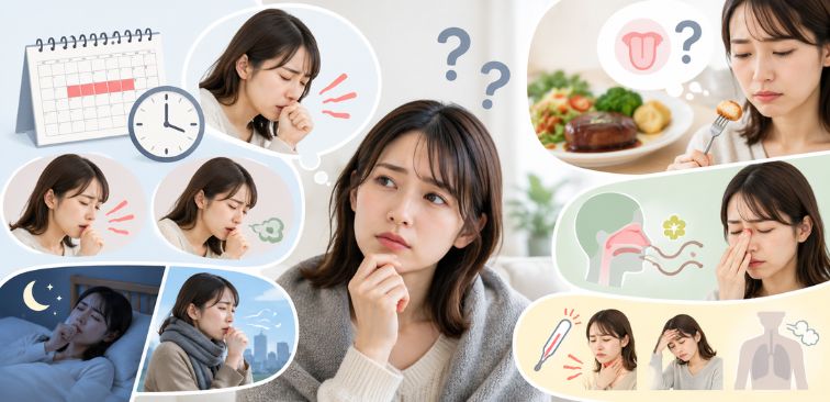 咳が止まらず、味がしない時に確認したい症状の例